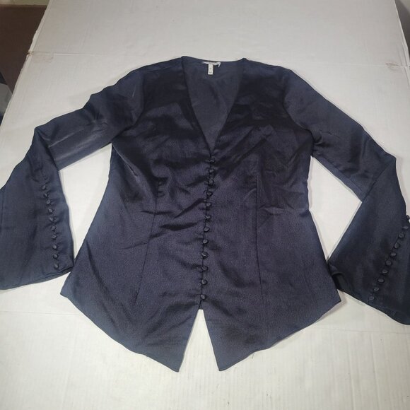 Joie Black Elegant Button-Front Satin Blouse With Bell Sleeves Size XS - Picture 1 of 9
